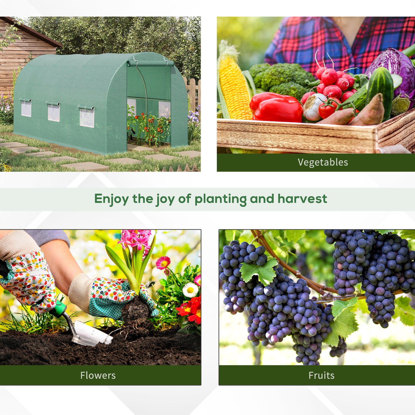 Outsunny 15' x 6.6' x 6.6' Tunnel Greenhouse with Roll-up Doors and Windows Warm Greenhouse for Growing Outdoor Plants