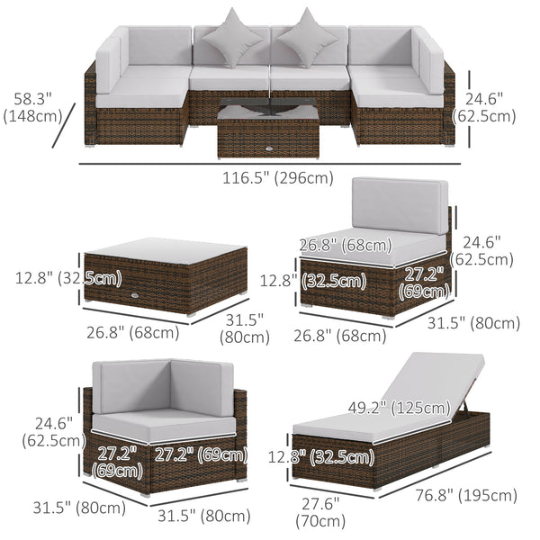 Ensemble de meubles de jardin 9 pièces en osier avec coussin, gris clair