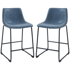 Set of 2 vintage-style faux leather bar stools, blue