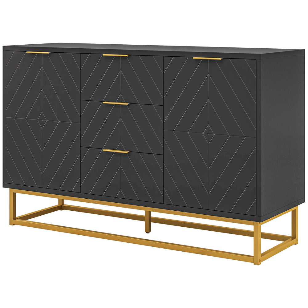Buffet de rangement avec 3 tiroirs, étagères et portes réglables, noir