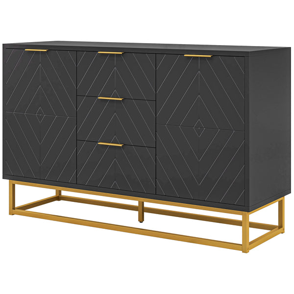 Buffet de rangement avec 3 tiroirs, étagères et portes réglables, noir