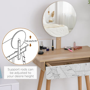 Coiffeuse avec tiroir et miroir réglable en hauteur, pieds en bois, chêne