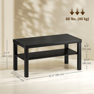 Rectangular 2-tier coffee table with storage shelf, black