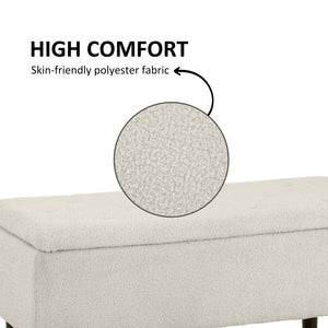 Banc de rangement moderne avec revêtement en laine d'agneau, blanc crème