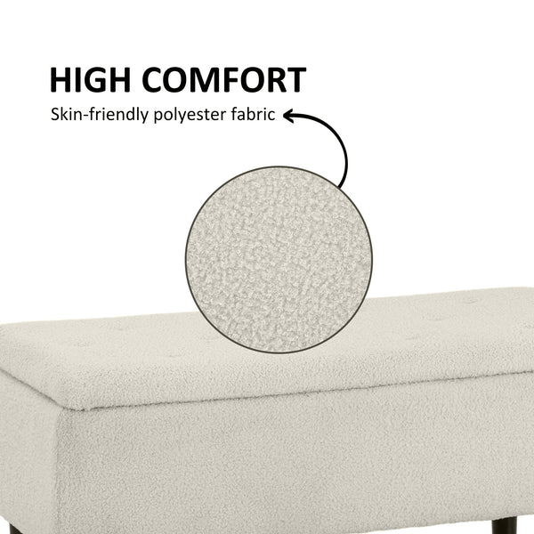 Banc de rangement moderne avec revêtement en laine d'agneau, blanc crème