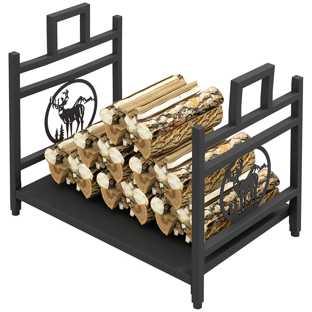 Decorative steel log holder with black side handles