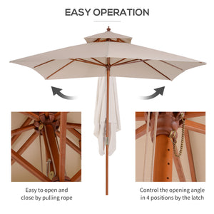 Parasol carré en bois de 9,8 pieds, beige