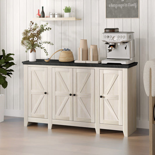 Buffet rustique avec étagères réglables pour salon, salle à manger et entrée, grain de bois blanc