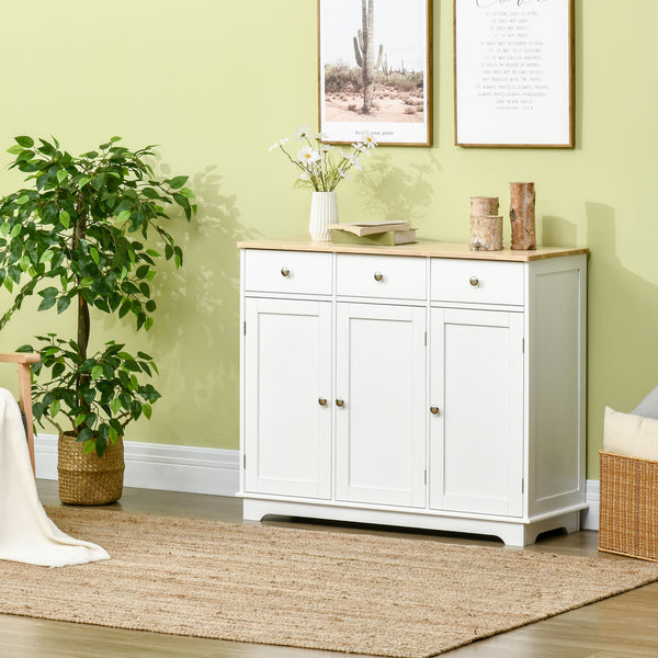 Modern buffet with cupboards, drawers and adjustable shelves, white