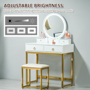 Coiffeuse avec miroir tactile 3 couleurs et éclairage à intensité variable, blanc