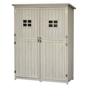 Rangement en bois avec fenêtres et double porte, gris