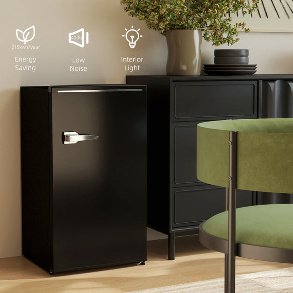 Mini-réfrigérateur rétro compact à une porte de 88 litres (3,1 pi³), thermostat réglable, 2 étagères en verre, noir