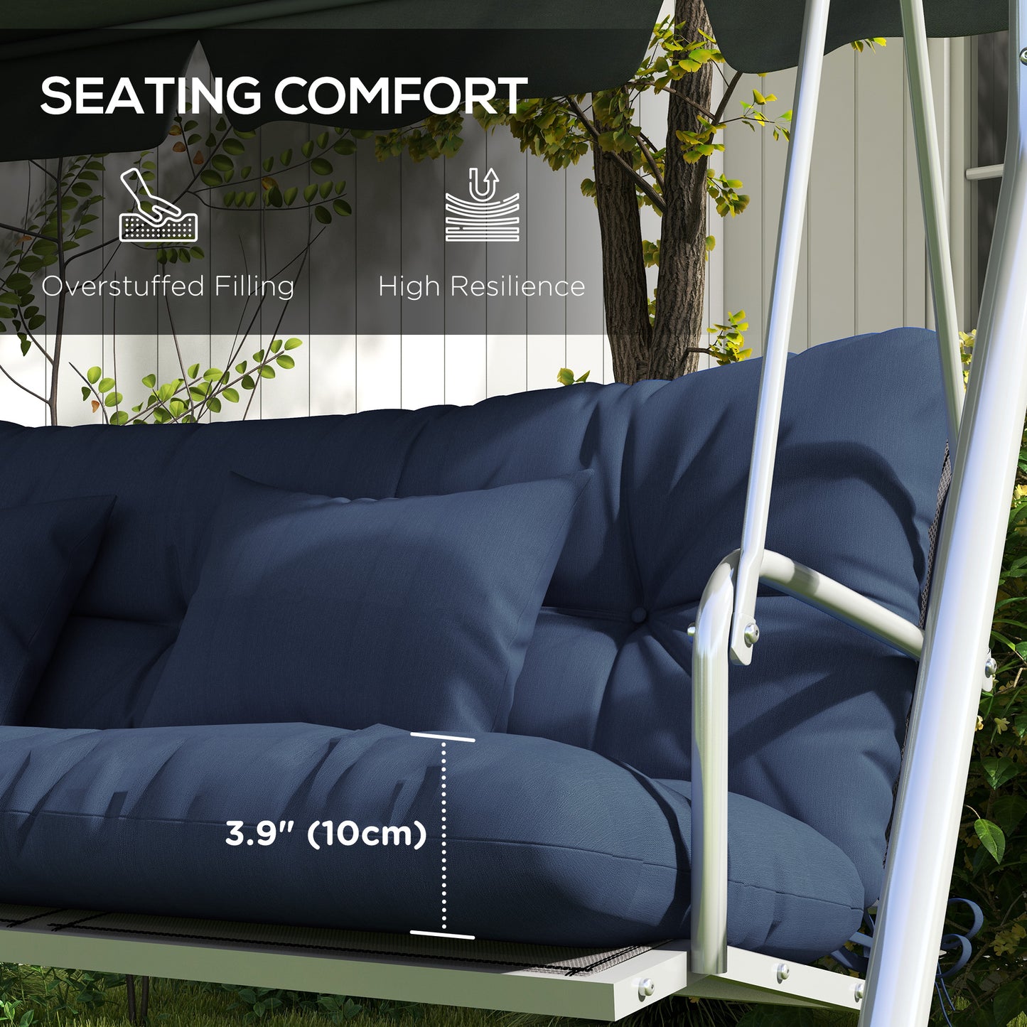 Lot de 4 coussins de dossier et d'assise de rechange avec attaches, bleu marine