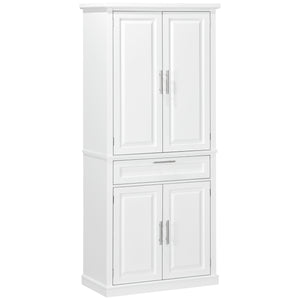 Meuble de rangement avec 4 portes, tiroir et étagères réglables, blanc