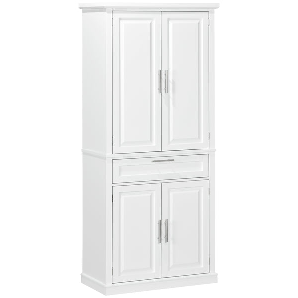 Meuble de rangement avec 4 portes, tiroir et étagères réglables, blanc