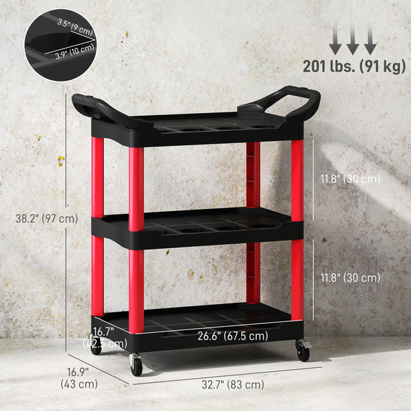 3-tier rolling tool trolley with wheels, 90 kg capacity