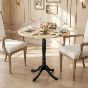 Table à manger pour 2 à 4 personnes, ronde moderne avec pied central en acier, 80 cm, bois naturel et noir