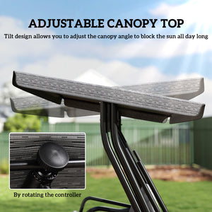 3-Person Porch Swing Chair, Patio Swing Bench with Adjustable Canopy, Removable Thicken Cushion and Weather Resistant Steel Frame for Outdoor, Garden, Poolside, Grey