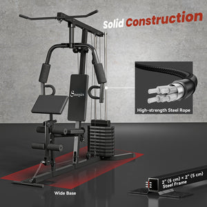 Station de musculation multifonctions avec colonne de poids de 45 kg