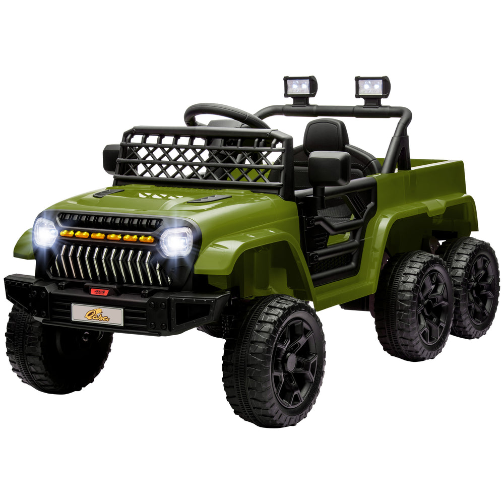 Voiture électrique 12 V Qaba pour enfants avec 2 ou 4 roues motrices, télécommande parentale, suspension à ressorts, remorque, lumières, musique et démarrage progressif, vert foncé