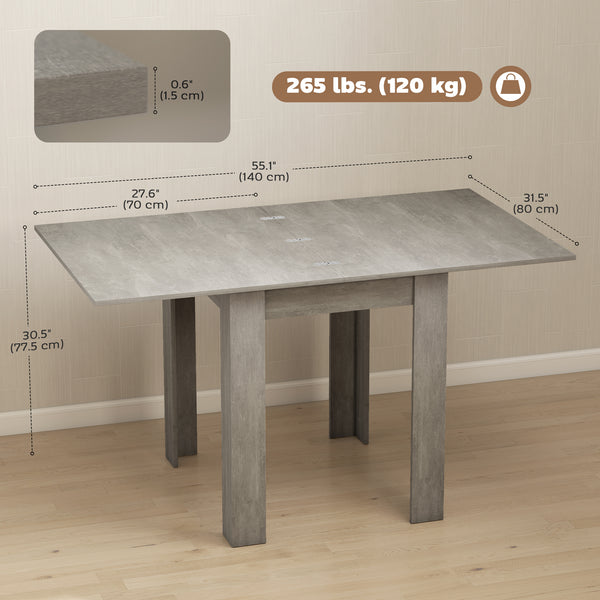 Table de salle à manger extensible 55" pour 4 à 6 personnes, grise