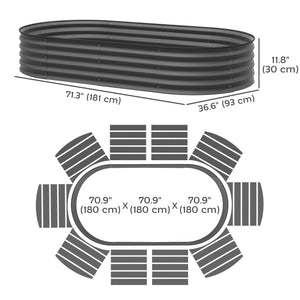 Raised outdoor planter in galvanized steel with metal support, dark grey