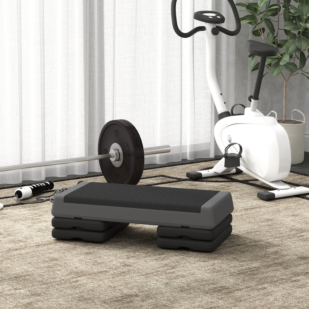 Plateforme d'exercice réglable, 3 niveaux avec rehausseurs (10, 15 et 20 cm), gris