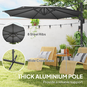 Parasol déporté 10 pieds avec mât en aluminium et inclinaison réglable, gris