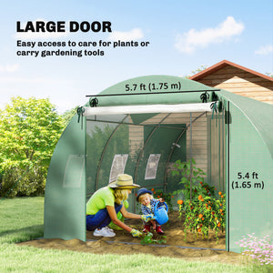 Direct access greenhouse, UV and wind resistant, with support bars, green