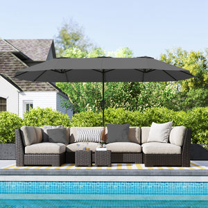Parasol double face de 13 pieds avec manivelle, gris clair