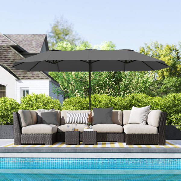 Parasol double face de 13 pieds avec manivelle, gris clair