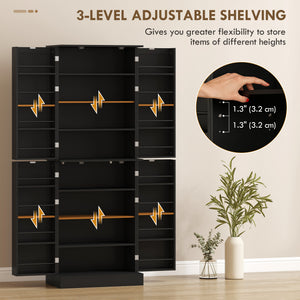 Armoire de cuisine avec 4 portes et 16 étagères pour salle à manger, noir
