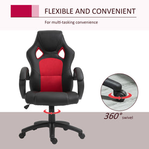 Chaise de gaming avec roulettes pivotantes, appui-tête rembourré et fonction inclinable, rouge