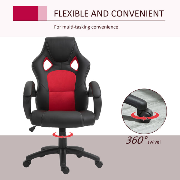 Chaise de gaming avec roulettes pivotantes, appui-tête rembourré et fonction inclinable, rouge
