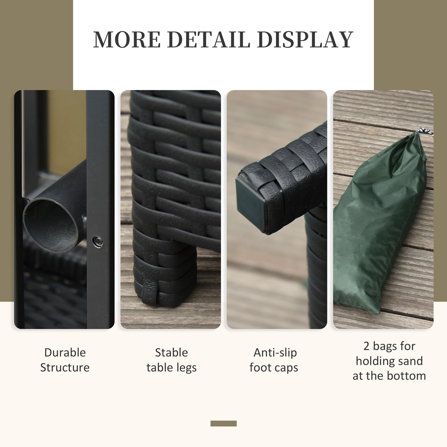 Outsunny 55cm Square Rattan Table with Umbrella Hole, Outdoor Dining Side Table, Can Be Used as an Umbrella Stand, Black