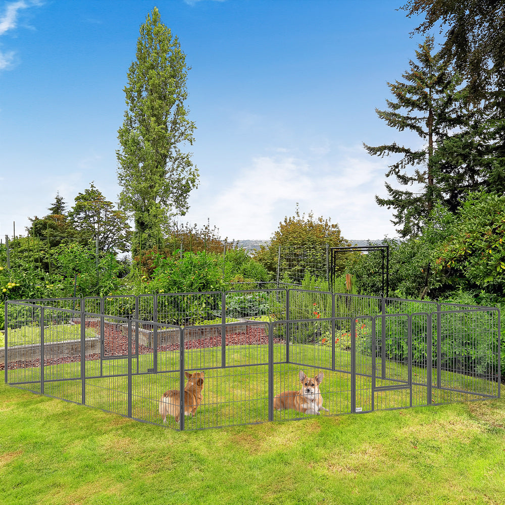 16-Panel Heavy-Duty Steel Dog Playpen with 2 Locking Doors