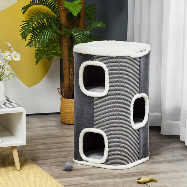 Maison pour chat à 4 étages avec surface à griffe et coussin amovible