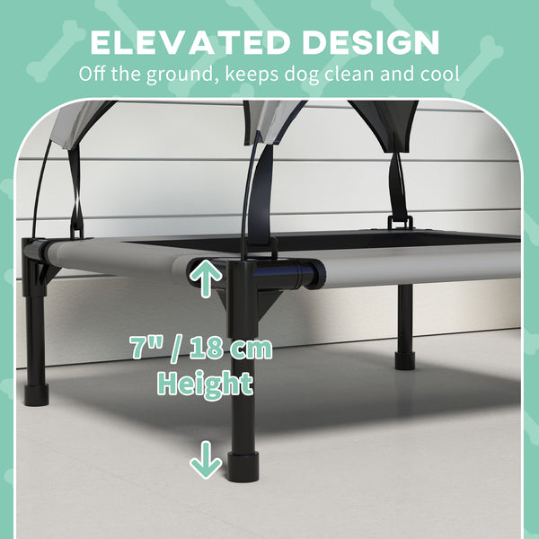 Elevated dog bed with breathable mesh canopy, light gray