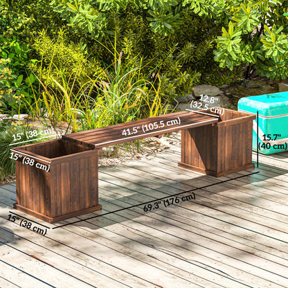 Outsunny Raised Garden Bench Planter for Patio and Park, 175 x 38 x 40 cm, Carbonized