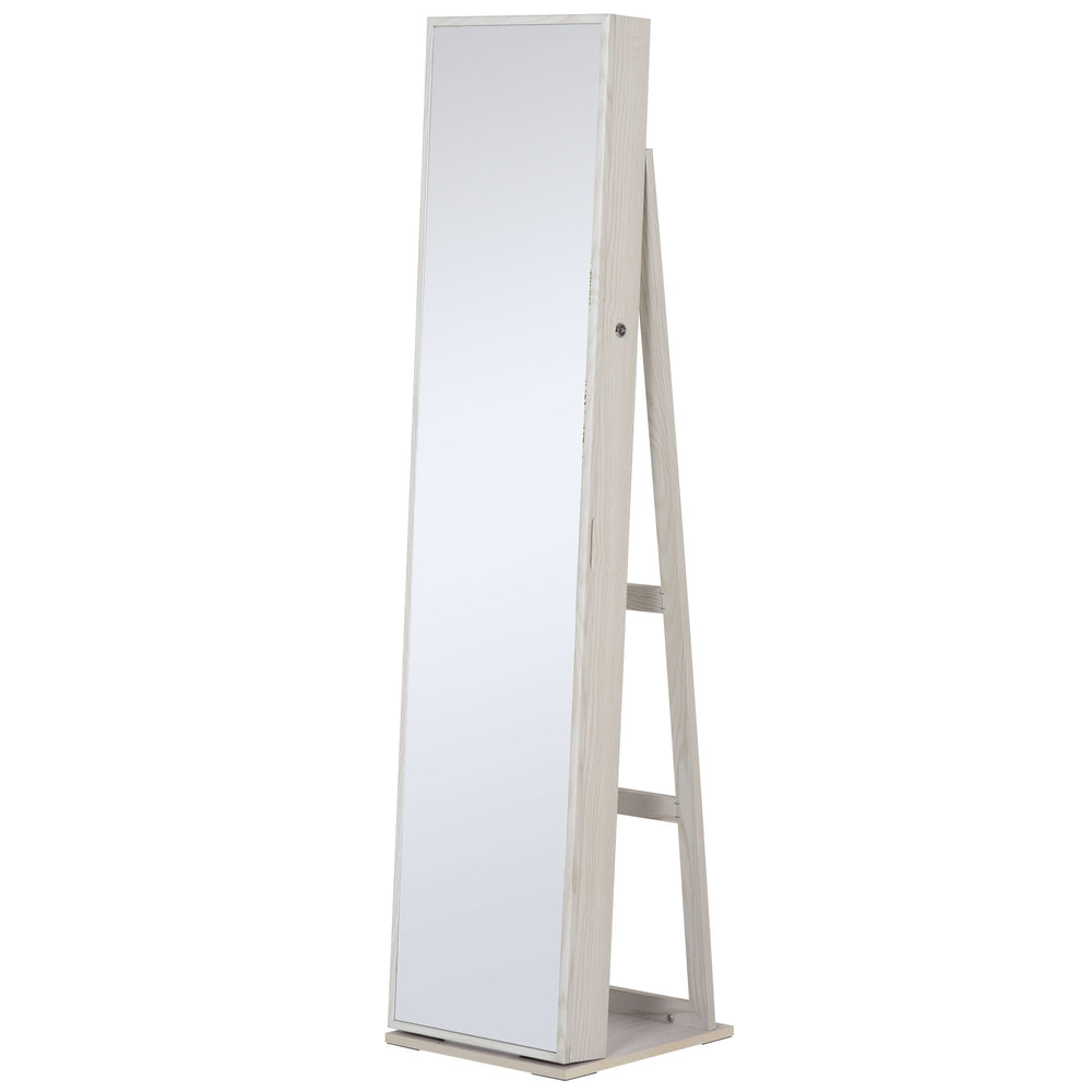 Armoire à bijoux avec miroir verrouillable avec éclairage LED, bois blanc