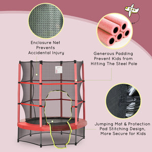 Trampoline 55" pour enfants avec filet de protection pour intérieur/extérieur, pour garçons et filles de 3 à 6 ans, rouge