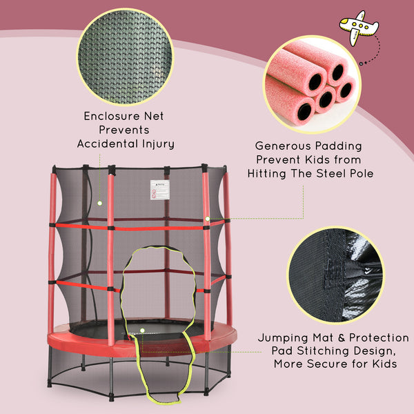 Trampoline 55" pour enfants avec filet de protection pour intérieur/extérieur, pour garçons et filles de 3 à 6 ans, rouge