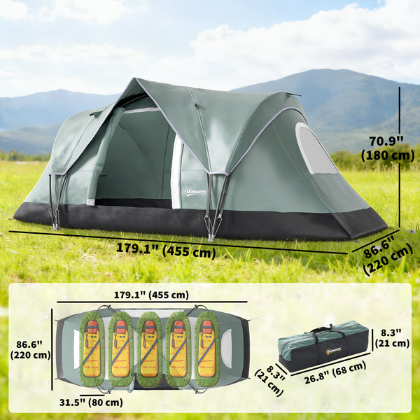 5-6 Person Family Tent, Outdoor Camping Tent with Lighting Hook, Carrying Bag for Camping, Hiking and Traveling, Green