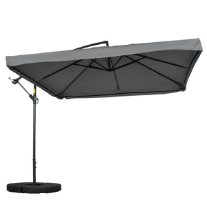 Parasol de terrasse déporté avec moustiquaire et base, gris foncé