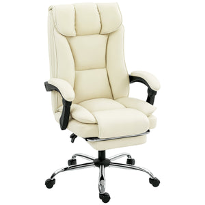 Ergonomic leather office chair with footrest, swivel and tilt, beige