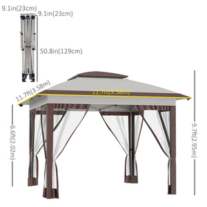 Gazebo 12' x 12' Pop Up pliante instantanée avec parois latérales en maille, hauteur réglable sur 3 niveaux et sac de rangement, beige