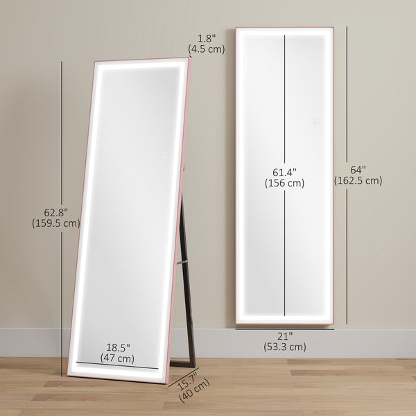 Miroir pleine longueur DEL 64 po avec éclairage réglable et cadre bicolore blanc et rose