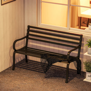 Banc de jardin 2 places, banc d'extérieur en métal pour cour, pelouse, porche, noir