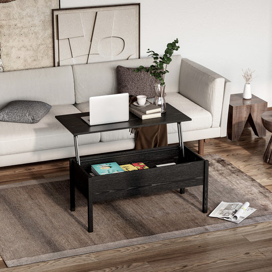 Table basse moderne 99 cm avec plateau relevable et compartiment de rangement dissimulé, noire