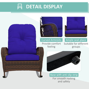 Outdoor Wicker Rattan Rocking Chair Patio Rocker with Thick Cushions for Garden Backyard Porch, Dark Blue